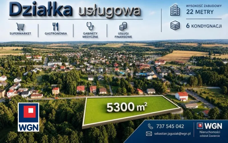Grunt budowlano rzemieślniczy na  sprzedaż Kroczyce - Grunt usługowy pod supermarket, restaurację, usługi, gabinety medyczne itp